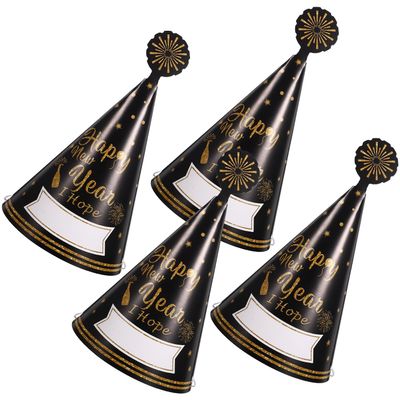 BCOATH 4pcs 2024 New Year Cone Paper Hats Party Supplies for Adults, Festive Year Eve Headwear Decorations, Lightweight Disposable Party Favors for New Year's Eve Celebration