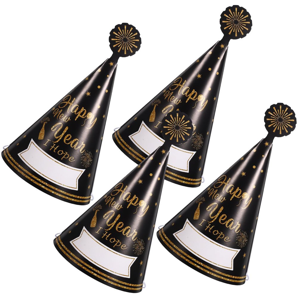 BCOATH 4pcs 2024 New Year Cone Paper Hats Party Supplies for Adults, Festive Year Eve Headwear Decorations, Lightweight Disposable Party Favors for New Year's Eve Celebration