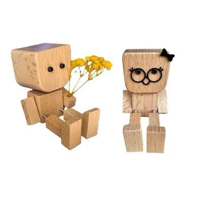 BEATIZ 2PCS Valentine Shaking Feet Wooden Doll with 12pcs Magnetic Expressions, Shaking Wooden Man Figurine for Car Dashboard, Valentines Day Gifts for Him Her Boyfriend Girlfrien