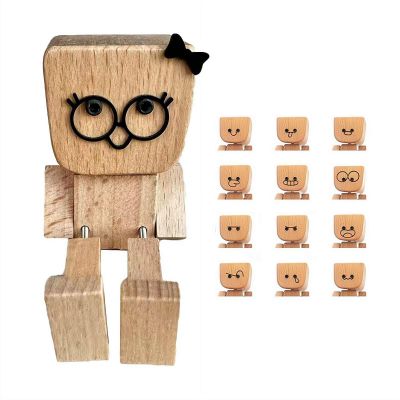 BEATIZ Valentine Shaking Feet Wooden Doll with 12pcs Magnetic Expressions, Shaking Wooden Man Figurine for Car Dashboard, Valentines Day Gifts for Him Her Boyfriend Girlfrien
