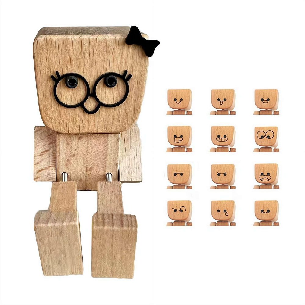 BEATIZ Valentine Shaking Feet Wooden Doll with 12pcs Magnetic Expressions, Shaking Wooden Man Figurine for Car Dashboard, Valentines Day Gifts for Him Her Boyfriend Girlfrien