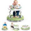 4-in-1 Foldable Activity Center- Baby Walker with Wheels, 360-degree Rotatable Play Tray, 3-Stage Adjustable Height, for Boys and Girls 6-18 Months, Music and Lights(Green) view 1