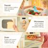Play Kitchen for Toddlers with Felt Storage Boxes & Range Hook, Wooden Kids Kitchen Playset with Oven, Microwave, Ice Maker, Toy Kitchen Set with Coffee Maker for Girls & Boys Age 3+, Yellow Curtains view 4
