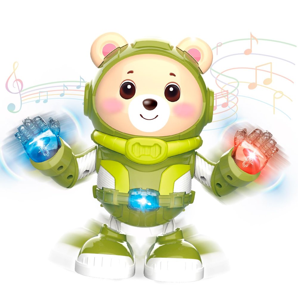 Bear Musical Robot Toy for Toddlers, Baby Musical Easter Green Bear Toy Dancing Crawling Tummy Time Toys, Light Up Infant Toys Birthday Easter Gifts