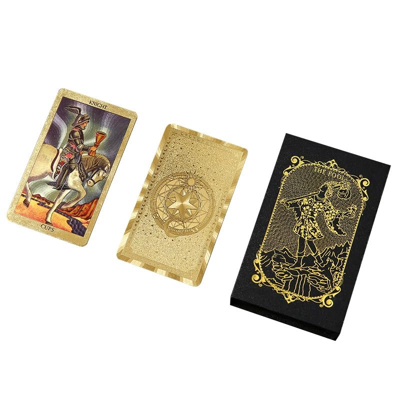 Luxury Black and Gold Foil Tarot Deck with Gift Box, 78 Classic Tarot Cards with Guidebook, Premium Waterproof Tarot Cards for Divination, Fortune Telling and Spiritual Guidance