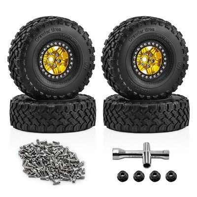 4PCS 1.9'' Aluminum Wheel Rim Tires 118x38mm Hex Hub 12mm RC Replacement Parts for 1/10 SCX10 III TRX4 90046 D90 RC Car (Golden)