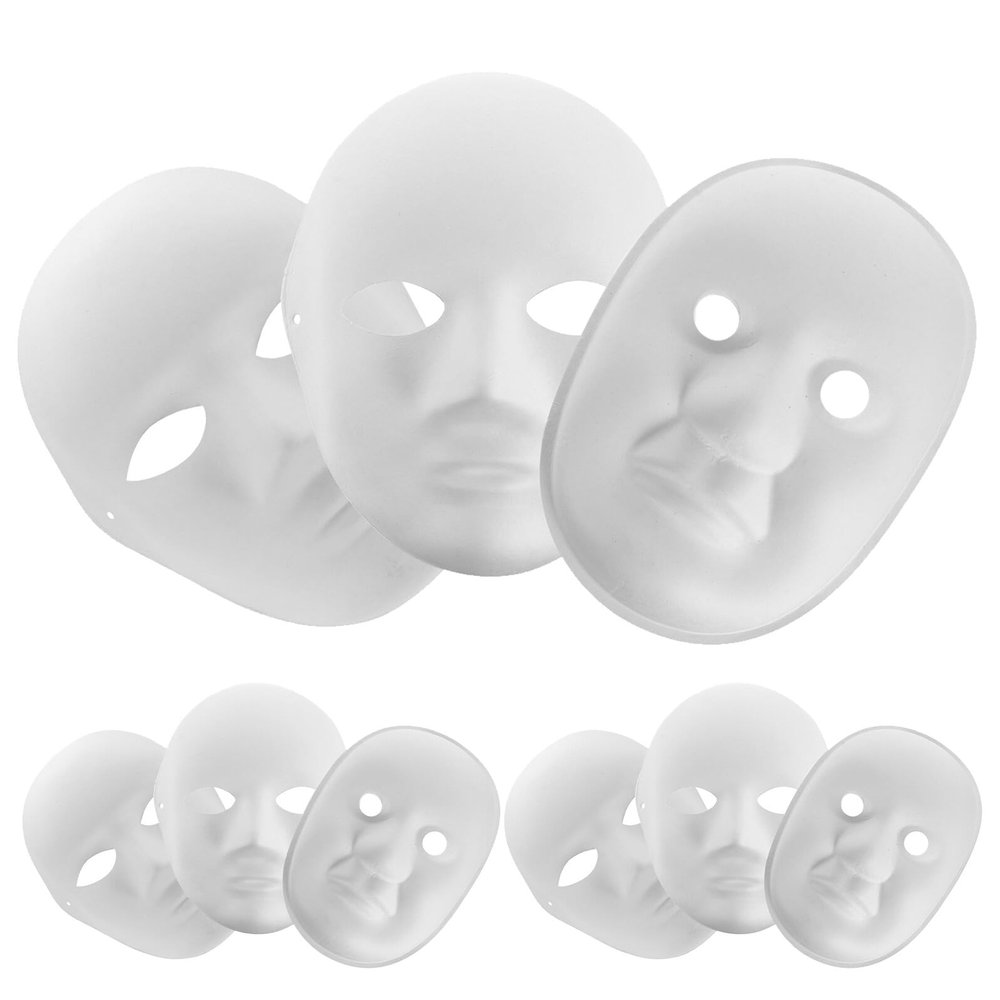 TOBBOMEY 9pcs White DIY Masquerade Masks Set for Men and Women, Paintable Paper Pulp Full Face Masks for Cosplay, Party, Halloween, and Masquerade Dress-up Accessories