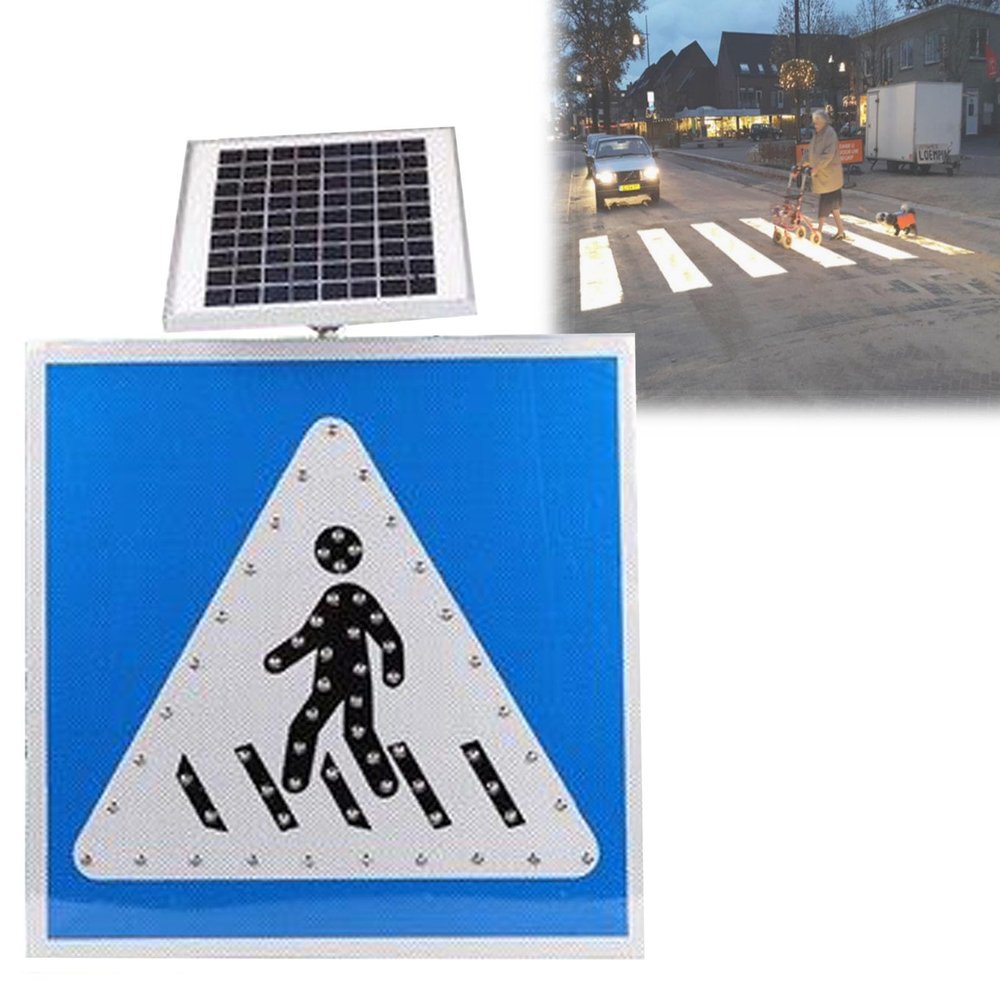 Solar LED Flashing Crosswalk Lights and Accessories Traffic Safety Signs, Road for Pedestrian crossings 24in, Protects at Intersections, for Urban Rural Roads, School, Industrial Park