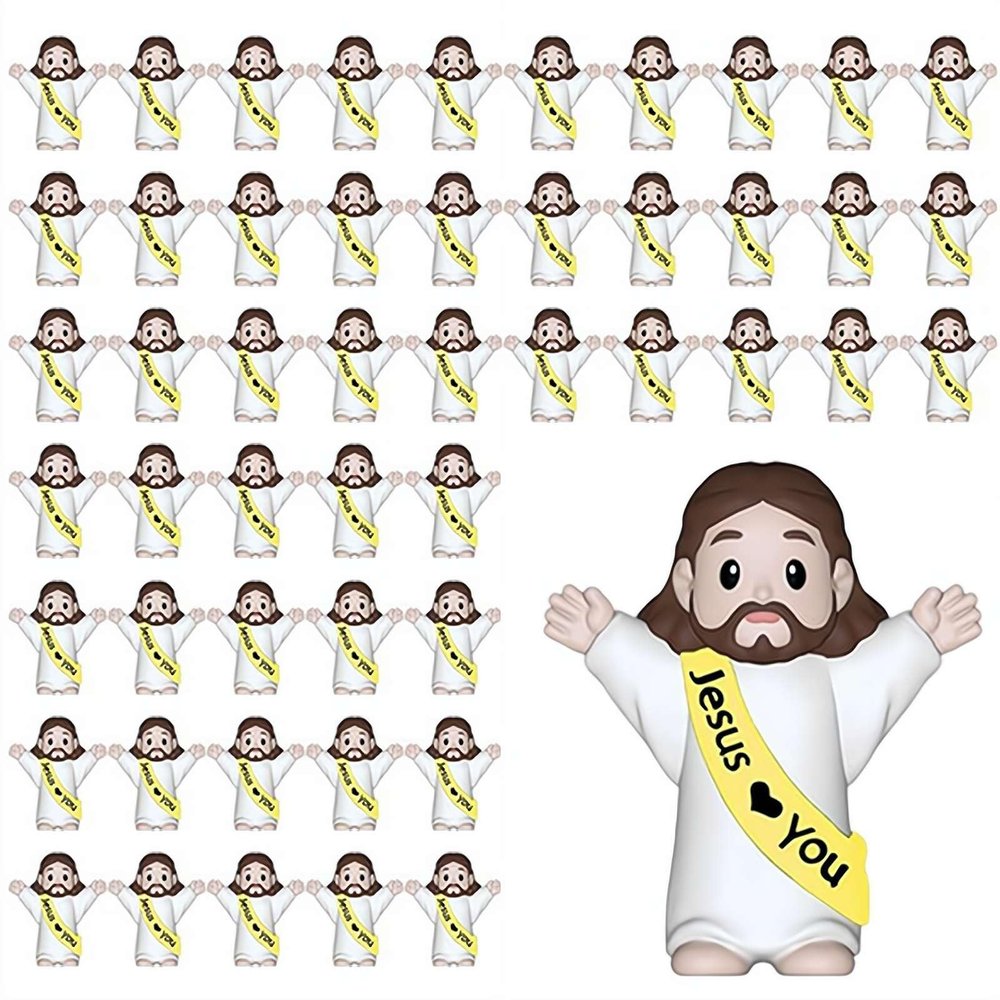 50 Pcs Little Jesus Figures,Mini Jesus Figurines,Easter J-esus Loves You Tiny Christ Toys to Hide and Seek,Tiny Pocket RubberJesus,for Religious Party Favors,Sunday School,Easter Egg Stuffers