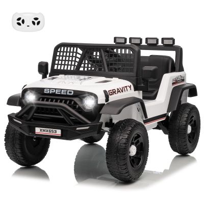 12V Kids Electric Ride On Car with Parent Remote Control, Bluetooth Music Player LED Lights, Spring Suspension, Safety Belts, 3 Speeds 5MPH Max Speed, Toddler Toy Vehicle Car for Kids 3-8, White