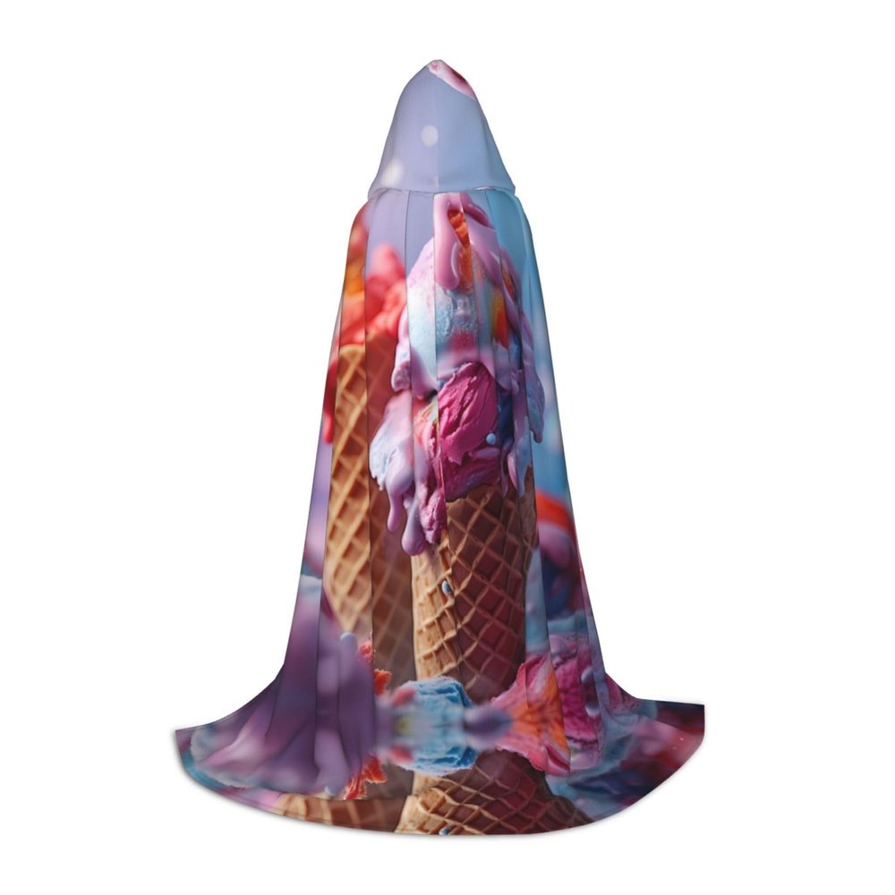 WBQLSL Cosplay hooded ice cream printed Medium cape, costume, essential holiday party prop, sizes S/M/L (unisex)