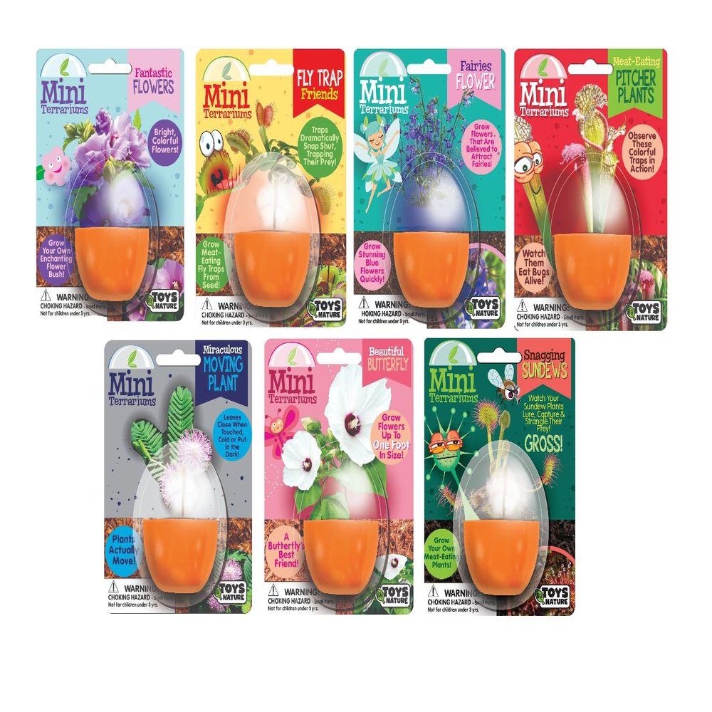 Toys By Nature Mini Terrarium 7 Variations Bundle, 100% USA Made Complete Starter Kit with Different Plants, Low Maintenance and Fun Plant Terrariums Just Add Water to Grow