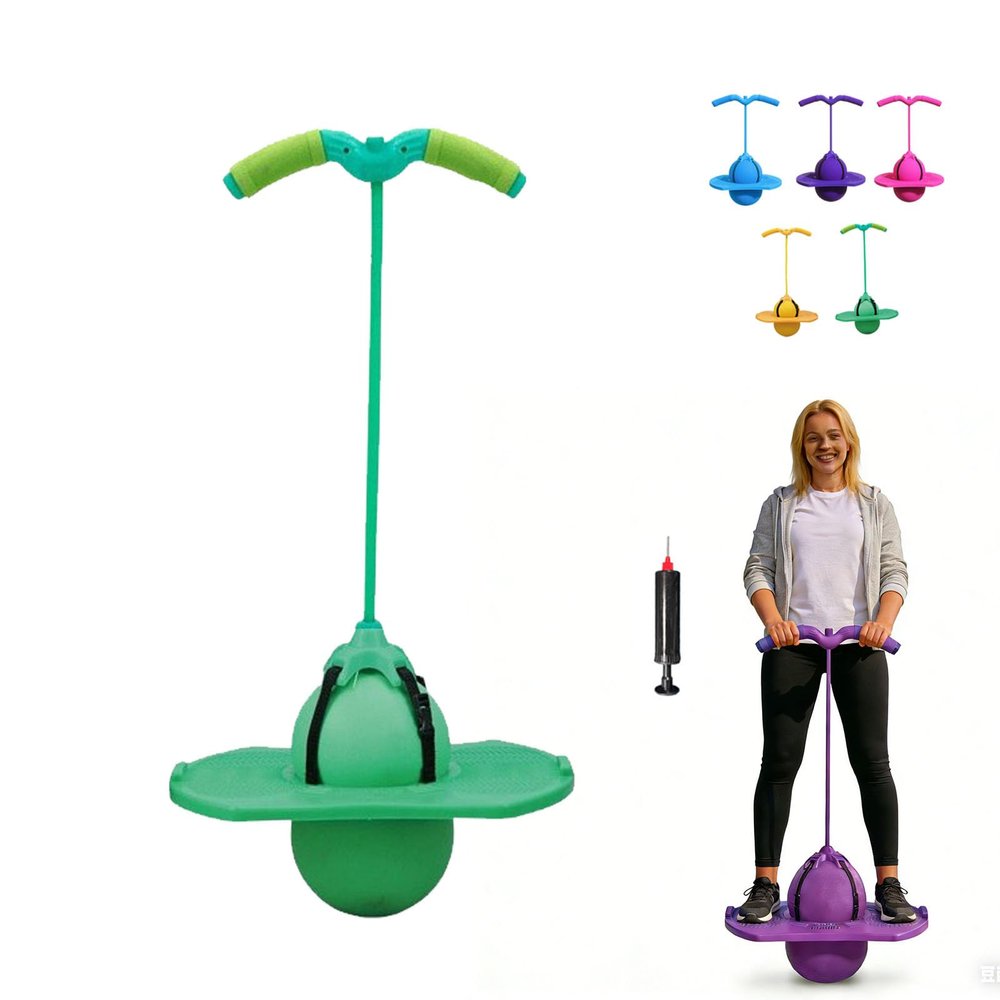 Balance Jumping Ball,Pogo Jumper with Handle and Ball Pump,High Jump Toy Bounce Jump Trick Board with Non-Slip Footpads,Perfect for Balance & Coordination (Green)