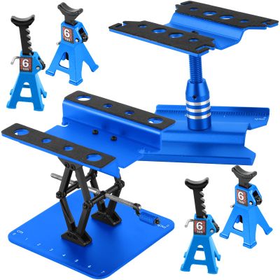 2-Pack RC Work Stand Bundle for 1/18 1/24 1/30 1/32 TRX4M K10 SCX24 FCX24 K5 AX24 SCX30 Ascent-32, 360 Rotating Display Stand & Height Adjustable Lift Table w/ 4 Pcs Jack Stands,Navy Blue w/Navy Blue