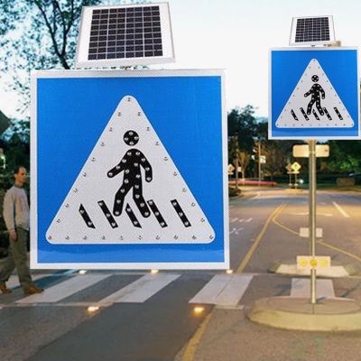 24 inch Blinking Pedestrian Crossing Sign, High Brightness LED with Reflective Film, Solar Powered, Aluminum Rustproof Metal Frame Stop Street Road, Traffic Arrow Warning