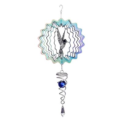 3D Wind Spinners for Garden, 6 Inch Wind Spinners for Garden Hanging Metal 3D Chimes with Ball Spiral Tail for Yard Art Decoration Hummingbird, Hanging Spinner
