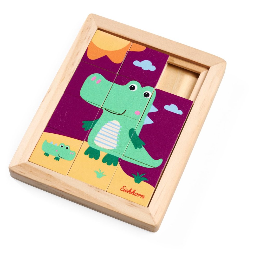 Eichhorn Sliding Game Crocodile - Puzzle Game with 9 Sliding Pieces to Promote Logic, Concentration and Fine Motor Skills, Compact Puzzle with Animal Motif, from 3 Years
