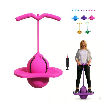 Balance Jumping Ball,Pogo Jumper with Handle and Ball Pump,High Jump Toy Bounce Jump Trick Board with Non-Slip Footpads,Perfect for Balance & Coordination (Pink)
