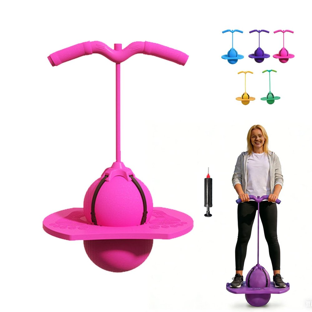 Balance Jumping Ball,Pogo Jumper with Handle and Ball Pump,High Jump Toy Bounce Jump Trick Board with Non-Slip Footpads,Perfect for Balance & Coordination (Pink)