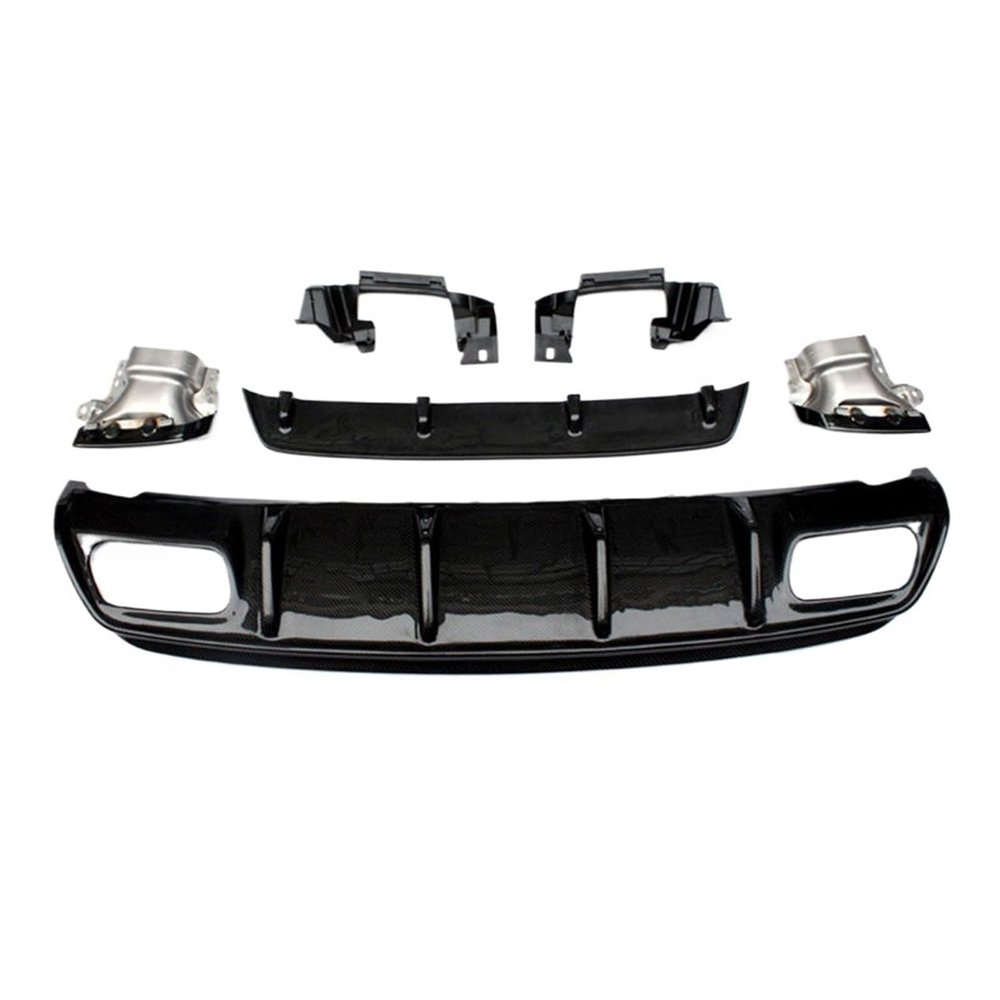 Spoiler Fin Bending Insert Rear Bumper Lip Diffuser Compatible for Benz A Class W176 Black Carbon Fiber Diffuser +Exhaust Tips 13-17(Without Tip)