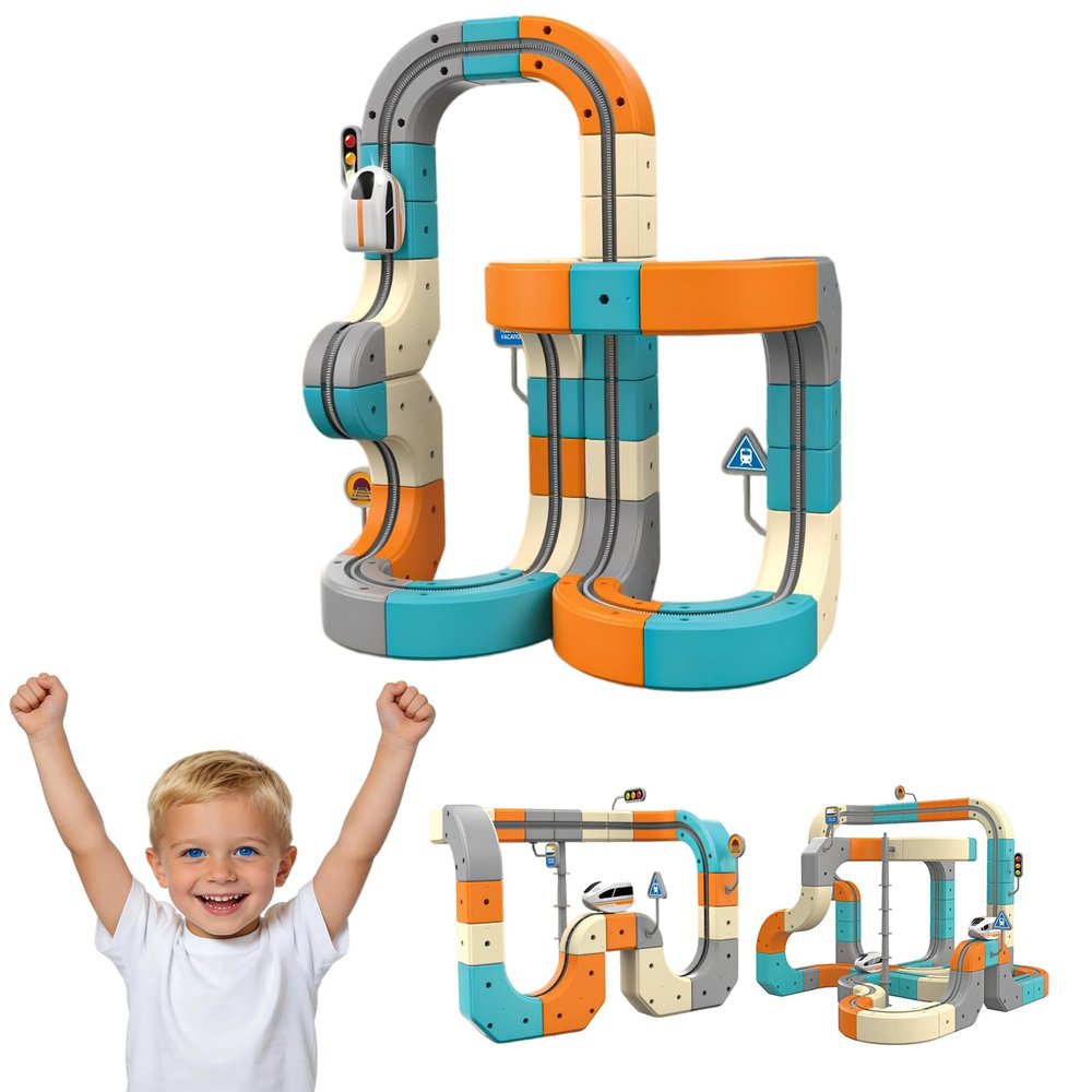 Magic Cube Electric Train Set - Transformable Building Blocks 3D Flexible Race Track with Anti-Gravity, Educational Toy Boys Girls Birthday (82 PCS)