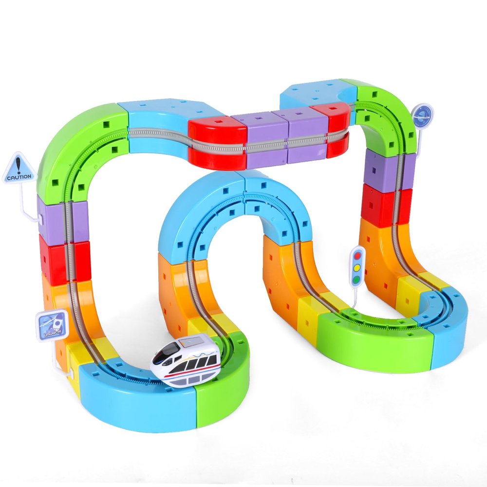 Homephi Electric Train Set, Magic Track Toy for Kids Aged 4 5 6 7 8 9, 3D Cube Track, DIY STEM Learning Toys with Infinity Train, Anti-Gravity Race Track (Advanced Edition (1 Vehicle + 34 Cubes))