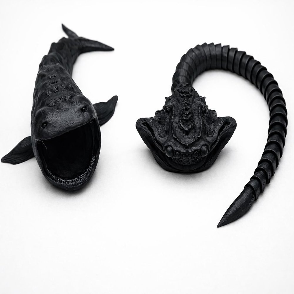 Bloop vs El Gran Maja Sea Creature Toys Flexible Fidget Figures, 2-Pack Monster Toy Set, Black