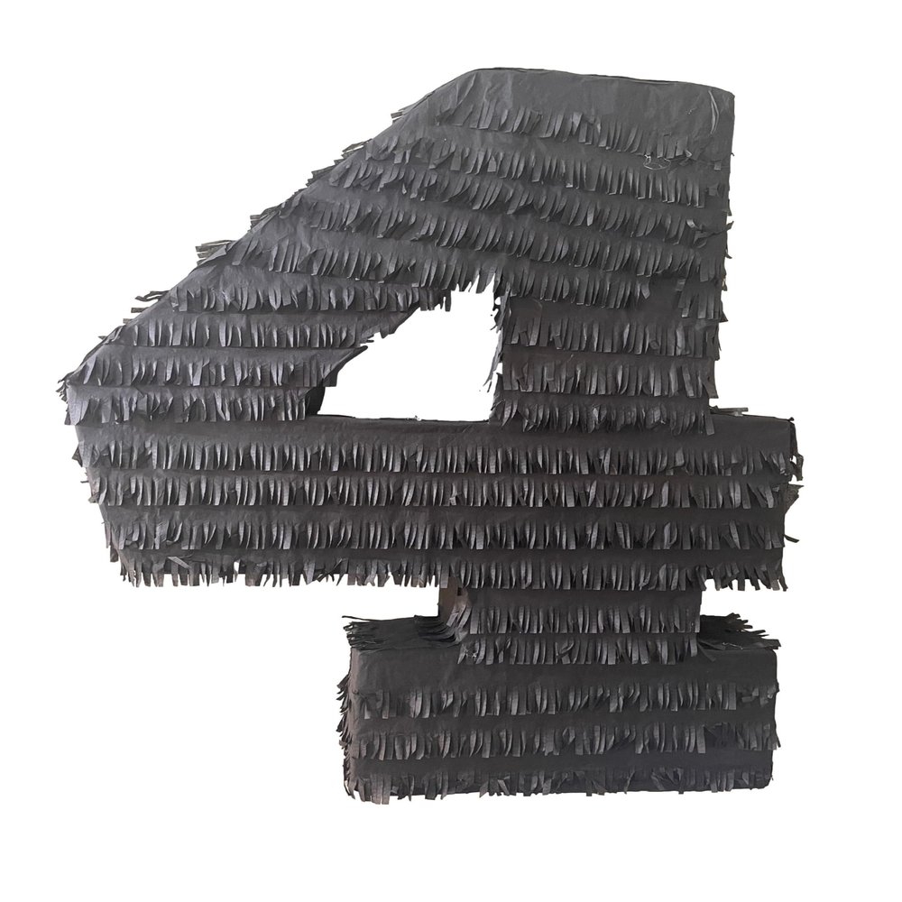 Black Number 4 Piata, 24 Inches Tall, Fringe Paper, Birthday Party Supplies