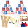 TICIAGA American Flag Stacking Cups Game Set with Toss Sling Shot 250th Anniversary Party Favor, 4th of July USA Party Toss Game, Red Blue Memorial Day Accessory 2 Slingshot 24 Cup 50 Pellet & 2 Band view 1