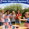 TICIAGA American Flag Stacking Cups Game Set with Toss Sling Shot 250th Anniversary Party Favor, 4th of July USA Party Toss Game, Red Blue Memorial Day Accessory 2 Slingshot 24 Cup 50 Pellet & 2 Band view 4