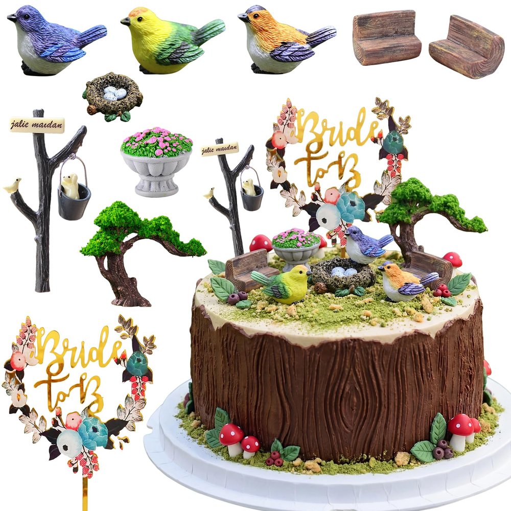 10Pcs Bird Cake Topper Bird Cake Decorations for Baby Shower Party Supplies