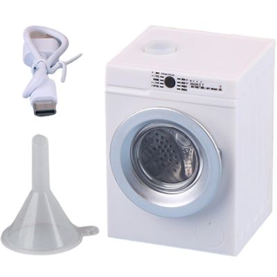 1:12 Scale Mini Washer Machine, Rechargeable Mini Washer with Openable Lid & Drain Pipe, Realistic Dollhouse Furniture for Micro Landscape Decoration