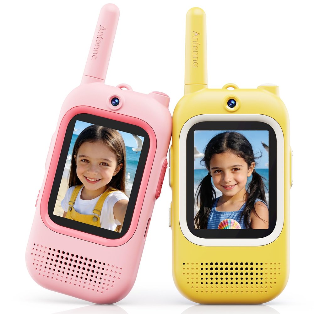 Seaonar Video Walkie Talkies for Kids - 2 Pack Long Range Walkie Talkie Rechargeable Video Intercom 2 Way Radio for Age 3-12 Boys Girls for Indoor Outdoor Camping (Pink&Yellow)