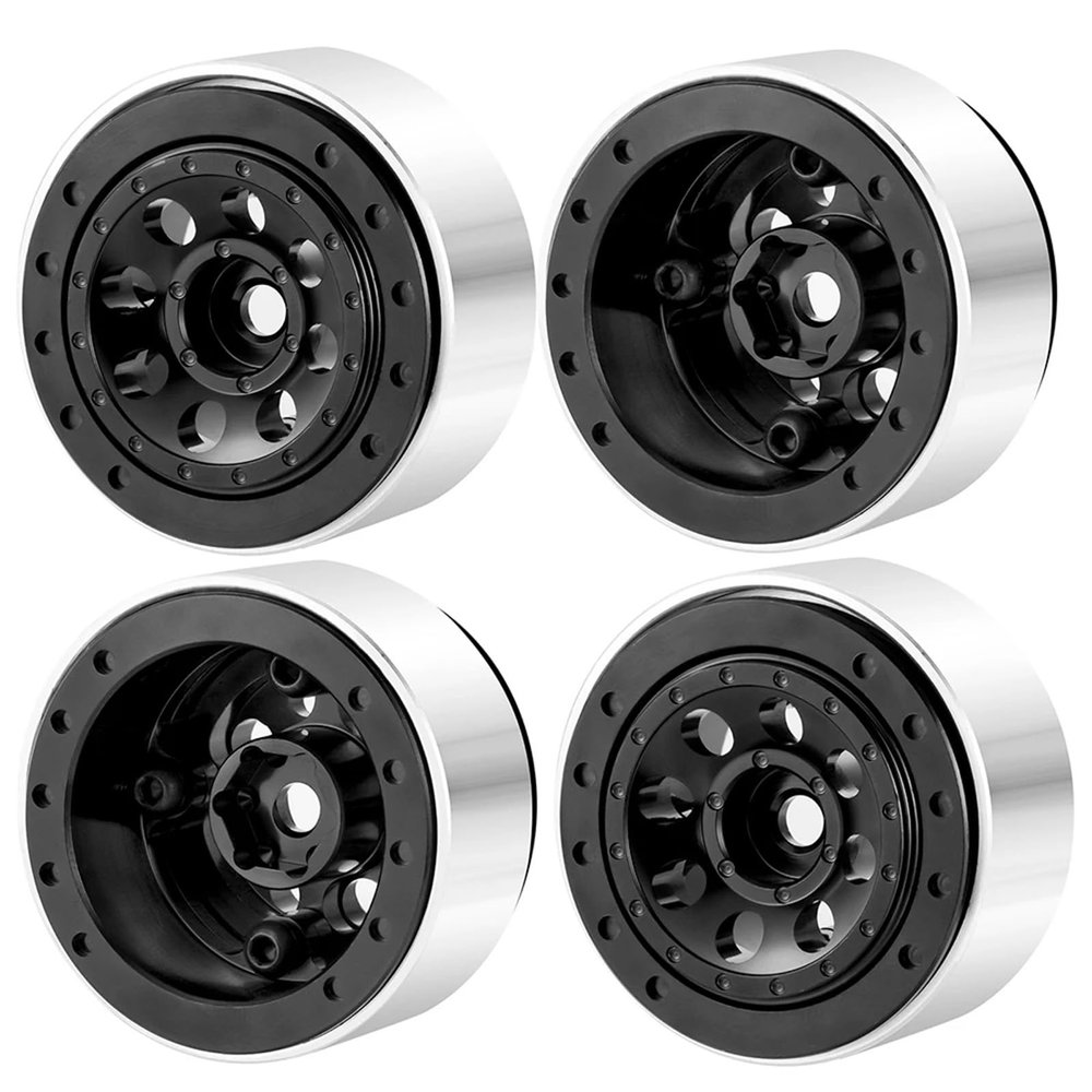 4PCS 1.0" Beadlock Wheel Rim Hubs Tires for TRX4M for Axial SCX24 AX24 FCX24 RC Crawler Car Parts confident(No.4-Black)