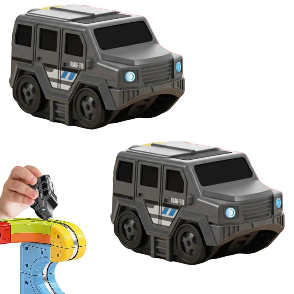2Pcs Replacement Magnetic Electric Train Cars, USB Rechargeable Add-On Accessory for Flexible Race Tracks, Compatible with Electric Train Sets, Track & Cable Not Included (Off Road)