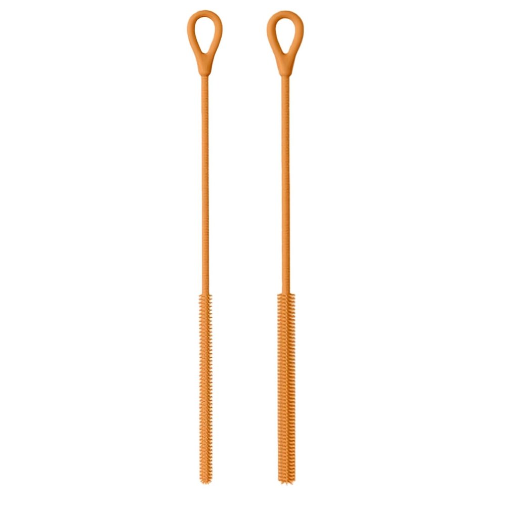 2 Pcs Silicone Straw Cleaner Brushes - Reusable, Long Handle 6mm & 9mm Sizes for Narrow/Wide Straws, Water Bottles & Tumblers (Orange)