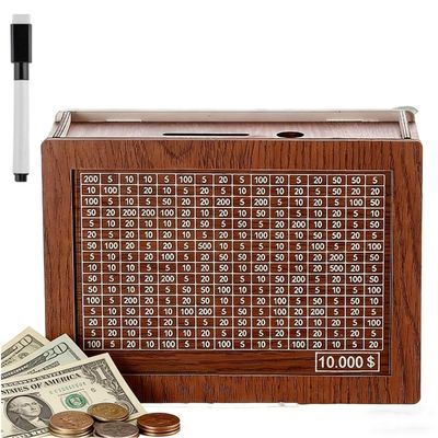 2026 Wooden Cash Saver Money Boxs,Reusable Woodens Piggy Bank,Money Saving Box with Money Target,Home Office Decorative,Unique Gift (Large)