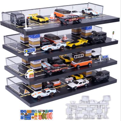 Hot Direct Wheels Dispaly Case,1/64 Scale Diecast Toy Car Storage,Parking Garage Diorama - Freestanding Storage with 4 Levels 24 Spots Maximum 40 Cars,Black(Cars NOT Included)