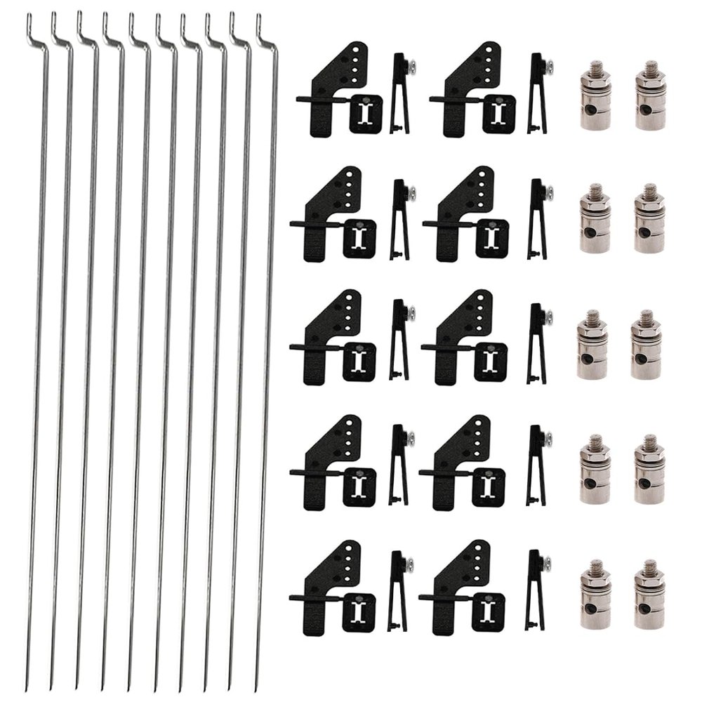 30Pcs 304 Stainless Steel 0.047"x10.24" Z Pushrods and Nylon Lock on Control Horns 0.79"x0.43" and Push Rods Connector Linkage Stopper Dia 0.05" for RC Airplane Model Aircraft DIY Parts