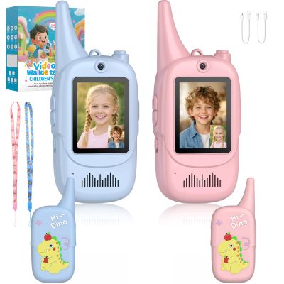 Anbte Video Walkie Talkies for Kids with Screen, Rechargeable 2 Pack with Cute Protective Case, 6 Voice Changers Long Range Two Way Radio Toy, Birthday Camping Gifts for Boys Girls Ages 3-8, Blue&Pink