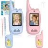 Anbte Video Walkie Talkies for Kids with Screen, Rechargeable 2 Pack with Cute Protective Case, 6 Voice Changers Long Range Two Way Radio Toy, Birthday Camping Gifts for Boys Girls Ages 3-8, Blue&Pink view 1