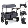 INFANS Wagon Stroller for 2 Kids, Foldable Wagon Cart with Adjustable Handle Pull Bar, Removable Canopy, Footwell, Snack Tray, Harnesses for Infants Toddlers 6-36 Months (Grey) view 1