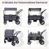 INFANS Wagon Stroller for 2 Kids, Foldable Wagon Cart with Adjustable Handle Pull Bar, Removable Canopy, Footwell, Snack Tray, Harnesses for Infants Toddlers 6-36 Months (Grey) view 3
