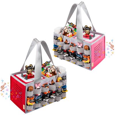 Partreko Carrying Case Compatible with Tonies Box with Audio Position, Travel Storage Bag for Tonies Figures with 24 Elastic Strap, Soft Felt Organizer Case for Toniebox Accessories Gray Red&Pink