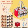 Partreko Carrying Case Compatible with Tonies Box with Audio Position, Travel Storage Bag for Tonies Figures with 24 Elastic Strap, Soft Felt Organizer Case for Toniebox Accessories Gray Red&Pink view 4