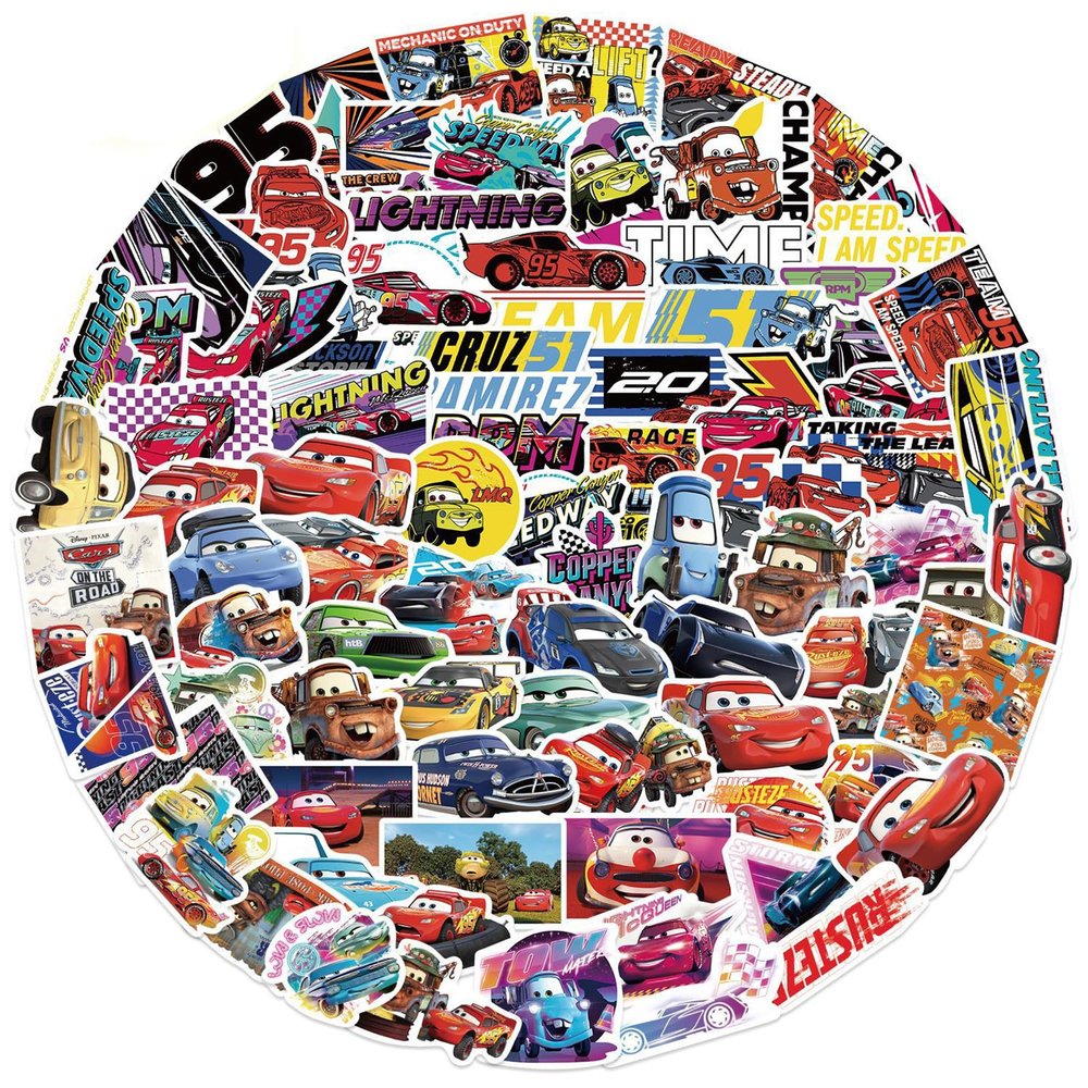 100 Pcs Car Theme Cartoon Stickers, Movies Cute Stickers, Can Be Used to Customize Items Like Phones, Tablets, Water Bottles, Guitars, Suitcases, Scooters, and More Into Your own Unique Possessions.