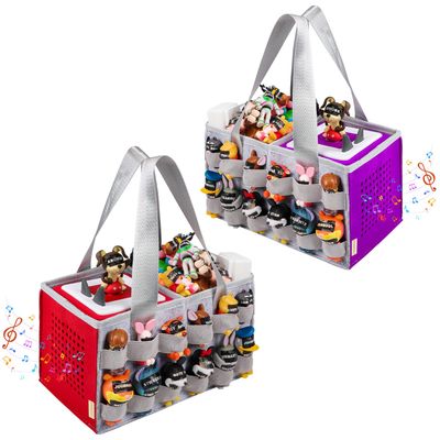 Partreko Carrying Case Compatible with Tonies Box with Audio Position, Travel Storage Bag for Tonies Figures with 24 Elastic Strap, Soft Felt Organizer Case for Toniebox Accessories Gray Red&Purple