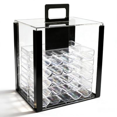 Clear Acrylic Poker Chip Case with 10 Trays, 1000 Chips Capacity Poker Chip Carrier Holder for Chips & Clay Chips, Tray Rack Chip Storage Display Case for Texas Hold'em, Blackjack, Poker Clubs