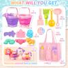 CatchCute Unicorn Collapsible Beach Toys,Sand Toys Set with Animal Foldable Buckets,Shovels,Sifter,Sand Molds,Castle Building Kit & Mesh Storage Bag,Beach Travel Essentials for Kids Toddlers view 3