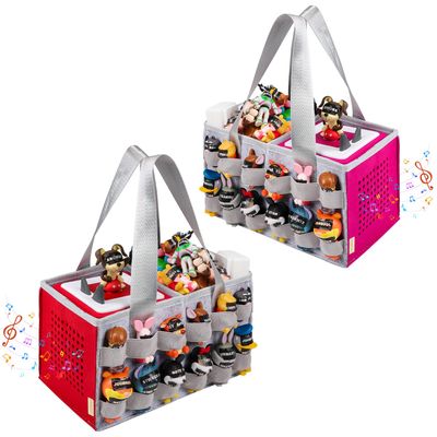 Partreko Carrying Case Compatible with Tonies Box with Audio Position, Travel Storage Bag for Tonies Figures with 24 Elastic Strap, Soft Felt Organizer Case for Toniebox Accessories Gray Red&Rose